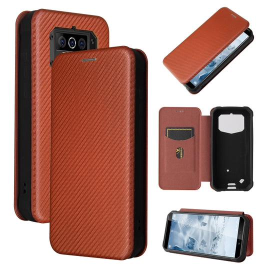 For Oukitel WP5 / WP5 Pro Carbon Fiber Texture Horizontal Flip TPU + PC + PU Leather Case with Card Slot(Brown)