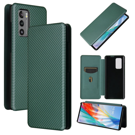 For LG Wing 5G Carbon Fiber Texture Horizontal Flip TPU + PC + PU Leather Case with Card Slot(Green) - LG Cases by buy2fix | Online Shopping UK | buy2fix