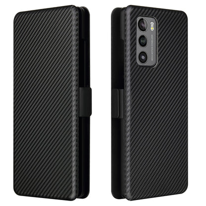 For LG Wing 5G with Buckle Carbon Fiber Texture Horizontal Flip TPU + PC + PU Leather Case with Card Slot(Black) - LG Cases by buy2fix | Online Shopping UK | buy2fix