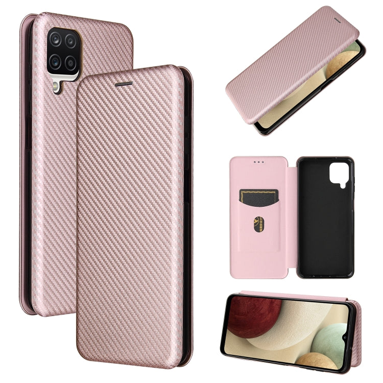 For Samsung Galaxy A12 / M12 / F12 Carbon Fiber Texture Horizontal Flip TPU + PC + PU Leather Case with Card Slot(Pink) by buy2fix