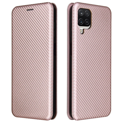 For Samsung Galaxy A12 / M12 / F12 Carbon Fiber Texture Horizontal Flip TPU + PC + PU Leather Case with Card Slot(Pink) by buy2fix