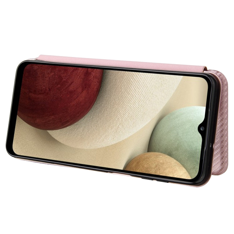 For Samsung Galaxy A12 / M12 / F12 Carbon Fiber Texture Horizontal Flip TPU + PC + PU Leather Case with Card Slot(Pink) by buy2fix