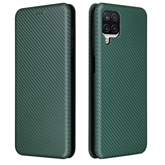 For Samsung Galaxy A12 / M12 / F12 Carbon Fiber Texture Horizontal Flip TPU + PC + PU Leather Case with Card Slot(Green) by buy2fix