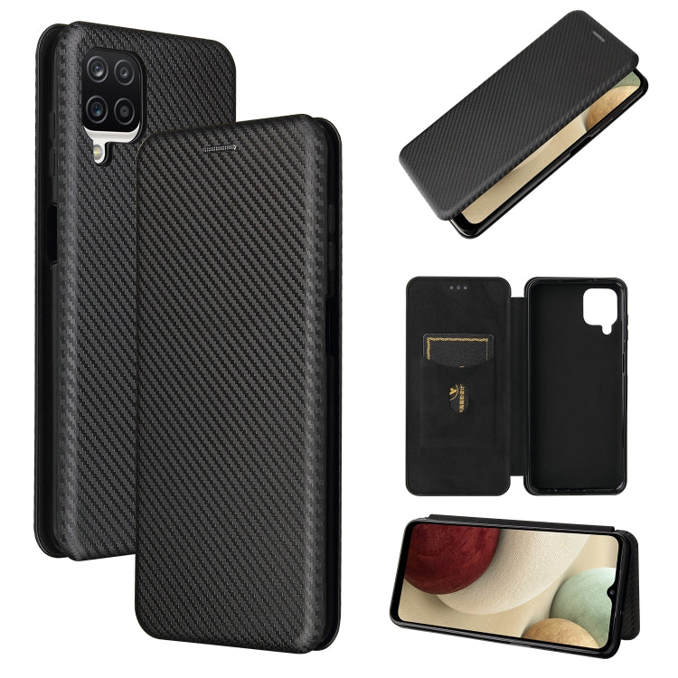 For Samsung Galaxy A12 / M12 / F12 Carbon Fiber Texture Horizontal Flip TPU + PC + PU Leather Case with Card Slot(Black) by buy2fix