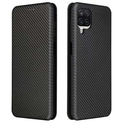 For Samsung Galaxy A12 / M12 / F12 Carbon Fiber Texture Horizontal Flip TPU + PC + PU Leather Case with Card Slot(Black) by buy2fix