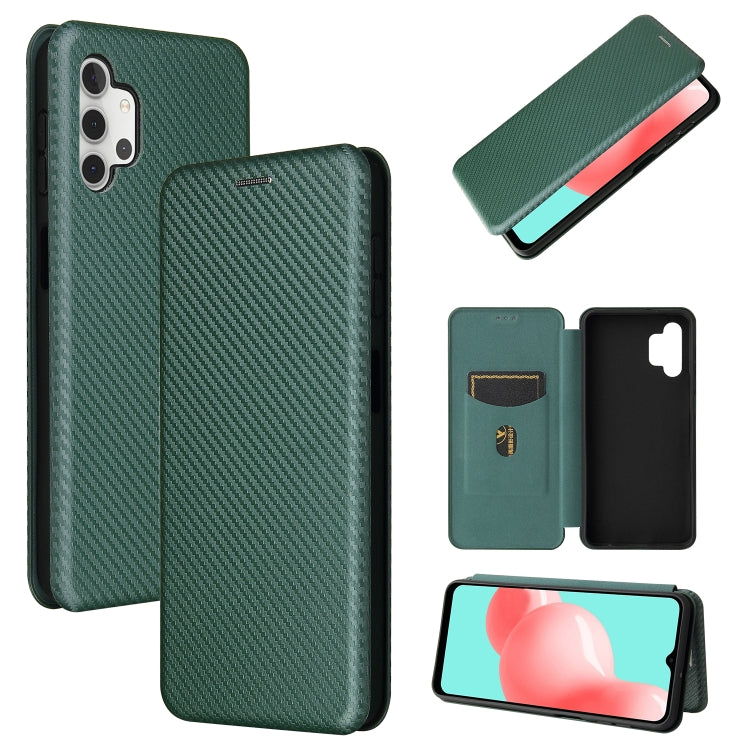 For Samsung Galaxy A32 5G Carbon Fiber Texture Horizontal Flip TPU + PC + PU Leather Case with Card Slot(Green) by buy2fix