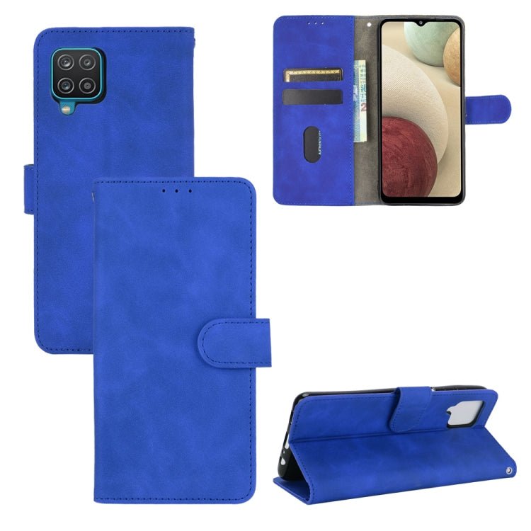 For Samsung Galaxy A12 / M12 / F12 Solid Color Skin Feel Magnetic Buckle Horizontal Flip Calf Texture PU Leather Case with Holder & Card Slots & Wallet(Blue) by buy2fix