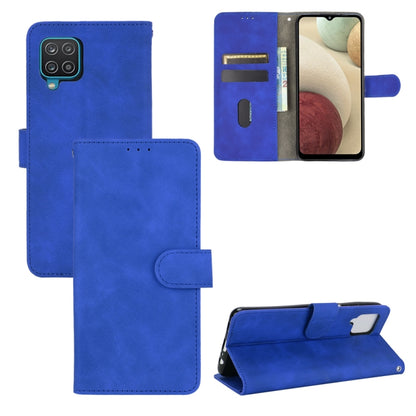 For Samsung Galaxy A12 / M12 / F12 Solid Color Skin Feel Magnetic Buckle Horizontal Flip Calf Texture PU Leather Case with Holder & Card Slots & Wallet(Blue) by buy2fix