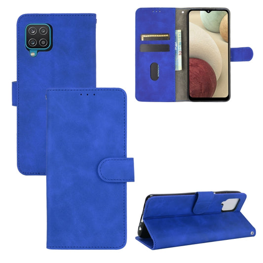 For Samsung Galaxy A12 / M12 / F12 Solid Color Skin Feel Magnetic Buckle Horizontal Flip Calf Texture PU Leather Case with Holder & Card Slots & Wallet(Blue) by buy2fix