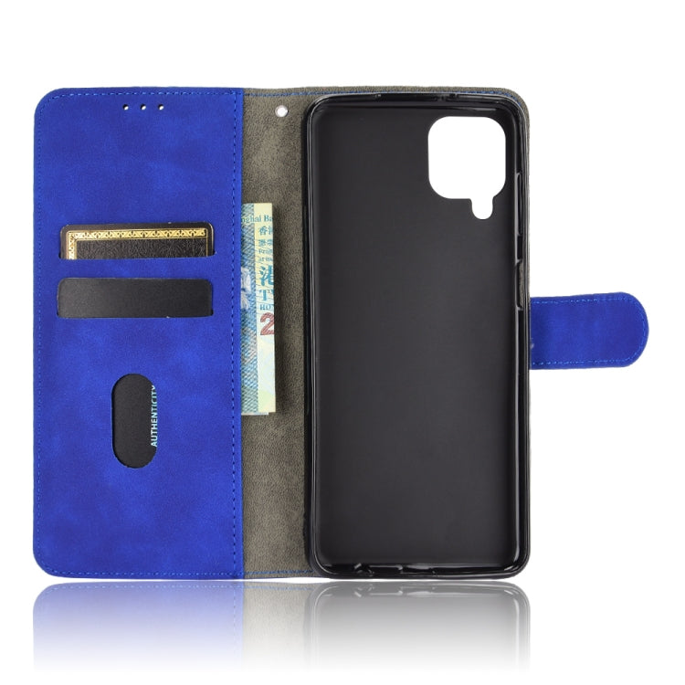 For Samsung Galaxy A12 / M12 / F12 Solid Color Skin Feel Magnetic Buckle Horizontal Flip Calf Texture PU Leather Case with Holder & Card Slots & Wallet(Blue) by buy2fix