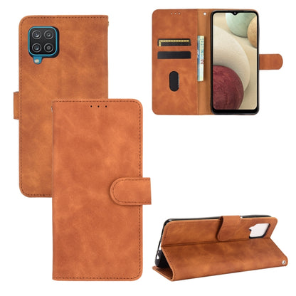 For Samsung Galaxy A12 / M12 / F12 Solid Color Skin Feel Magnetic Buckle Horizontal Flip Calf Texture PU Leather Case with Holder & Card Slots & Wallet(Brown) by buy2fix