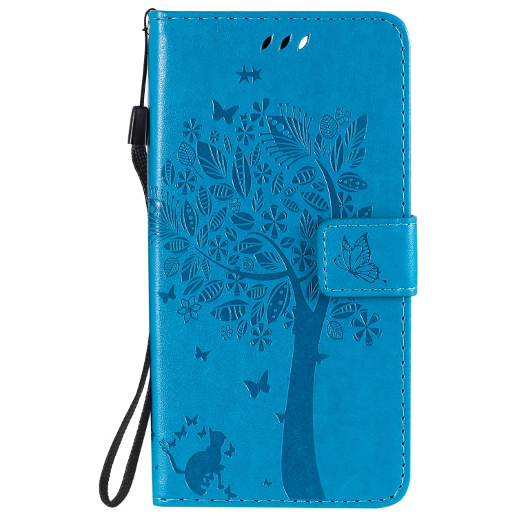 For Google Pixel 4a 5G / Pixel 5 XL Tree & Cat Embossed Pattern Horizontal Flip Leather Case with Holder & Card Slots & Wallet & Lanyard(Blue) - Google Cases by buy2fix | Online Shopping UK | buy2fix
