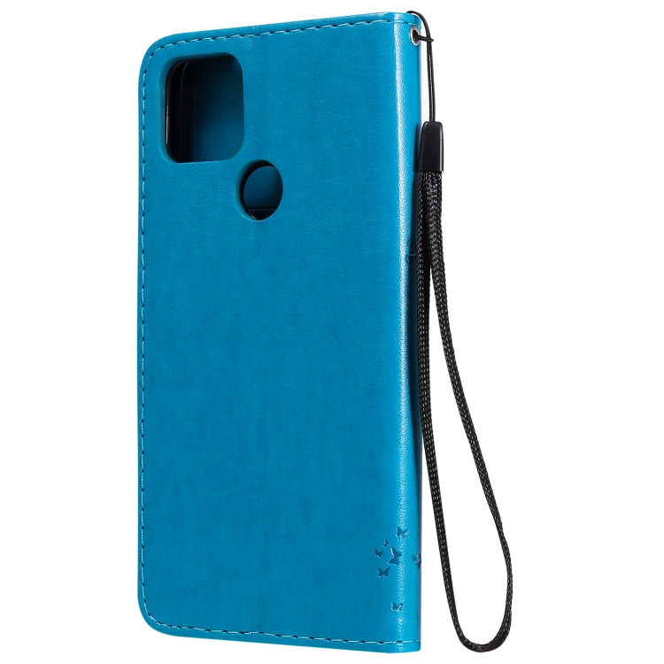For Google Pixel 4a 5G / Pixel 5 XL Tree & Cat Embossed Pattern Horizontal Flip Leather Case with Holder & Card Slots & Wallet & Lanyard(Blue) - Google Cases by buy2fix | Online Shopping UK | buy2fix