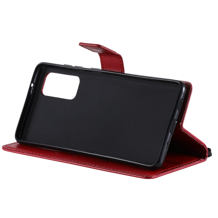 For Samsung Galaxy S20 FE 5G / S20 Lite Tree & Cat Pattern Pressed Printing Horizontal Flip PU Leather Case with Holder & Card Slots & Wallet & Lanyard(Red) by buy2fix