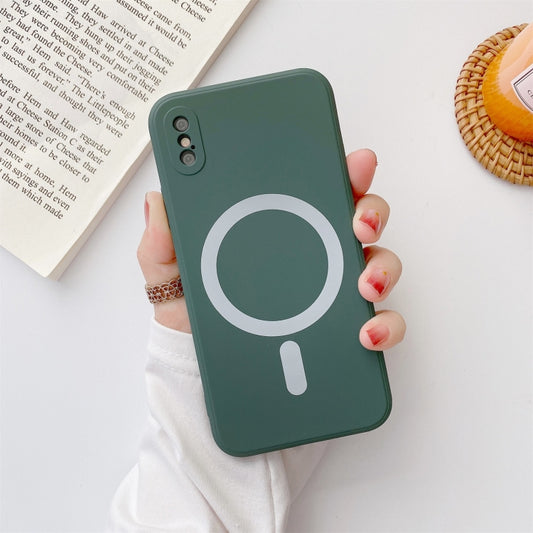 For iPhone X / XS Liquid Silicone Full Coverage Shockproof Magsafe Case(Deep Green) - More iPhone Cases by buy2fix | Online Shopping UK | buy2fix