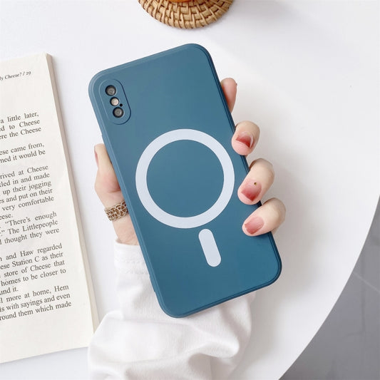 For iPhone X / XS Liquid Silicone Full Coverage Shockproof Magsafe Case(Blue) - More iPhone Cases by buy2fix | Online Shopping UK | buy2fix