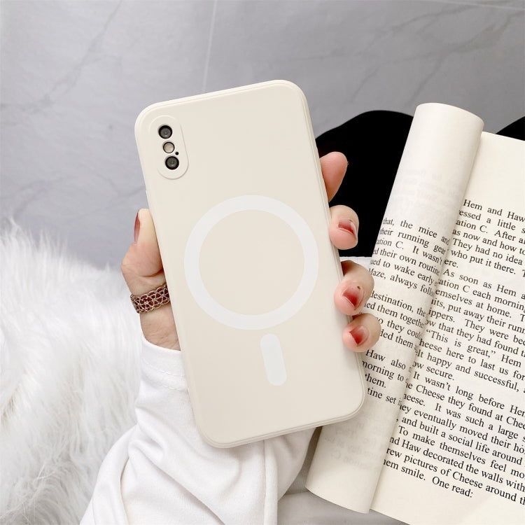 For iPhone X / XS Liquid Silicone Full Coverage Shockproof Magsafe Case(Beige) - More iPhone Cases by buy2fix | Online Shopping UK | buy2fix