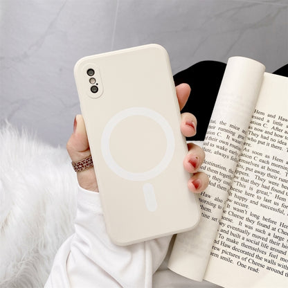 For iPhone X / XS Liquid Silicone Full Coverage Shockproof Magsafe Case(Beige) - More iPhone Cases by buy2fix | Online Shopping UK | buy2fix