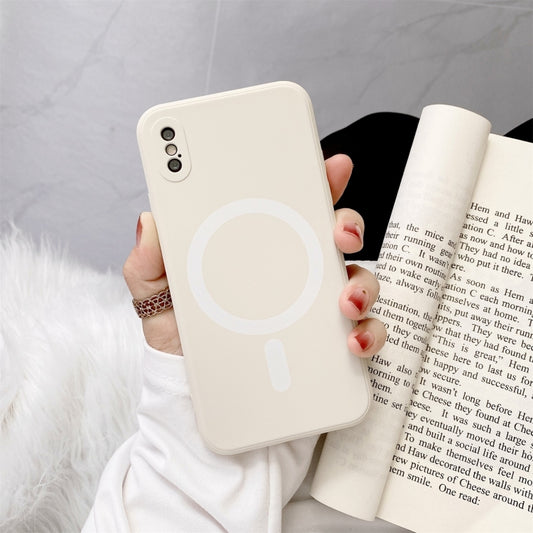 For iPhone X / XS Liquid Silicone Full Coverage Shockproof Magsafe Case(Beige) - More iPhone Cases by buy2fix | Online Shopping UK | buy2fix