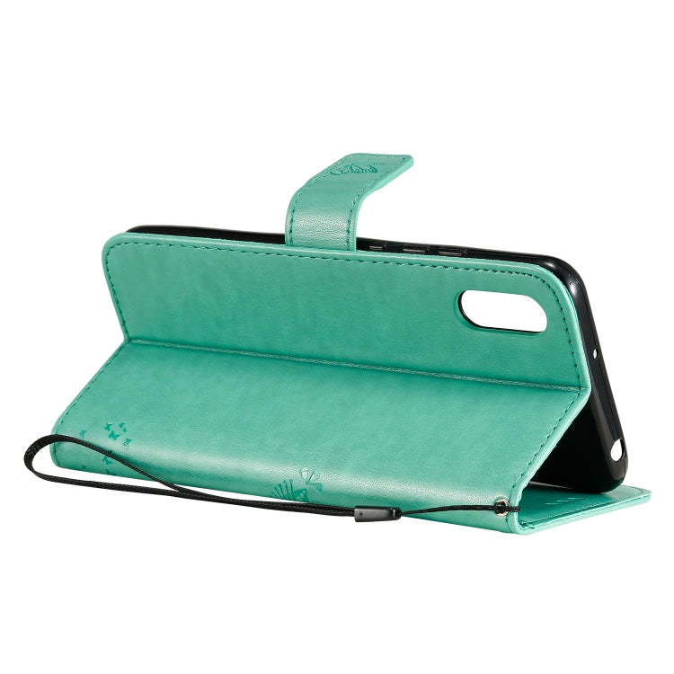 For Xiaomi Redmi 9A Tree & Cat Pattern Pressed Printing Horizontal Flip PU Leather Case with Holder & Card Slots & Wallet & Lanyard(Green) - Xiaomi Cases by buy2fix | Online Shopping UK | buy2fix
