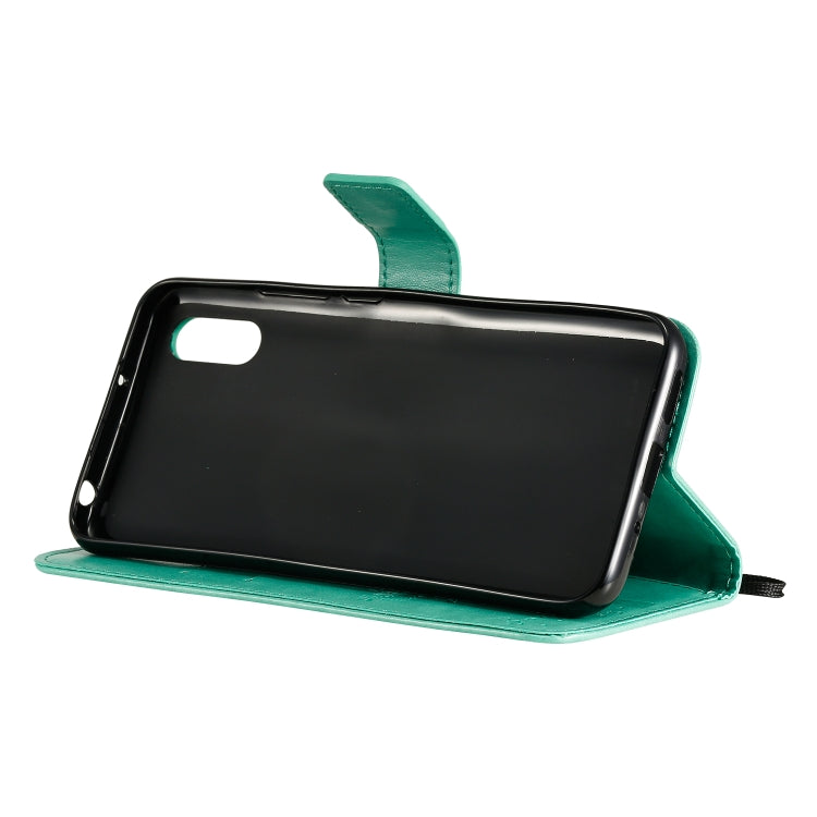 For Xiaomi Redmi 9A Tree & Cat Pattern Pressed Printing Horizontal Flip PU Leather Case with Holder & Card Slots & Wallet & Lanyard(Green) - Xiaomi Cases by buy2fix | Online Shopping UK | buy2fix