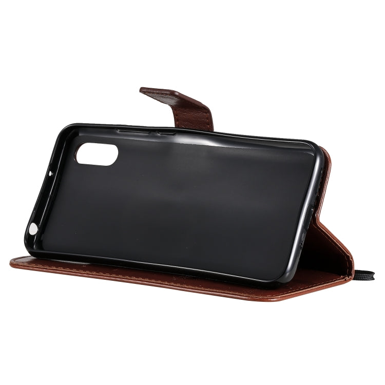 For Xiaomi Redmi 9A Tree & Cat Pattern Pressed Printing Horizontal Flip PU Leather Case with Holder & Card Slots & Wallet & Lanyard(Coffee) - Xiaomi Cases by buy2fix | Online Shopping UK | buy2fix