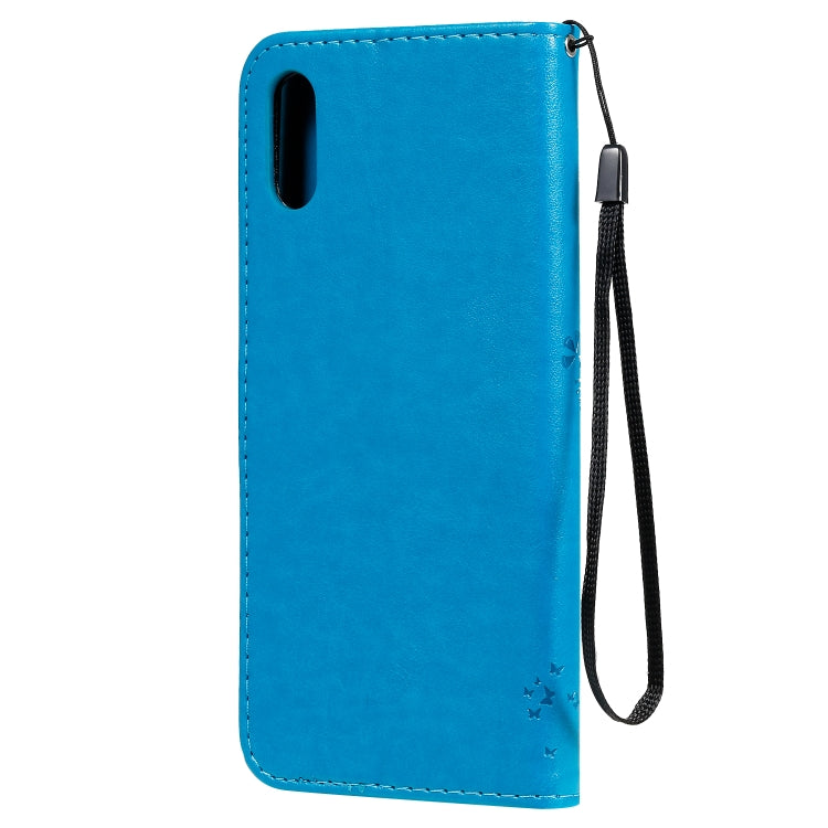 For Xiaomi Redmi 9A Tree & Cat Pattern Pressed Printing Horizontal Flip PU Leather Case with Holder & Card Slots & Wallet & Lanyard(Blue) - Xiaomi Cases by buy2fix | Online Shopping UK | buy2fix