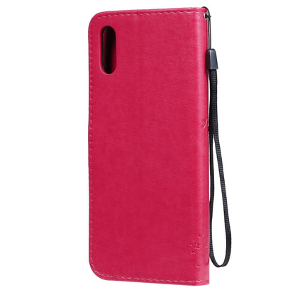 For Xiaomi Redmi 9A Tree & Cat Pattern Pressed Printing Horizontal Flip PU Leather Case with Holder & Card Slots & Wallet & Lanyard(Rose Red) - Xiaomi Cases by buy2fix | Online Shopping UK | buy2fix