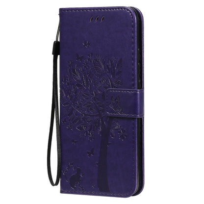 For Xiaomi Redmi 9A Tree & Cat Pattern Pressed Printing Horizontal Flip PU Leather Case with Holder & Card Slots & Wallet & Lanyard(Purple) - Xiaomi Cases by buy2fix | Online Shopping UK | buy2fix