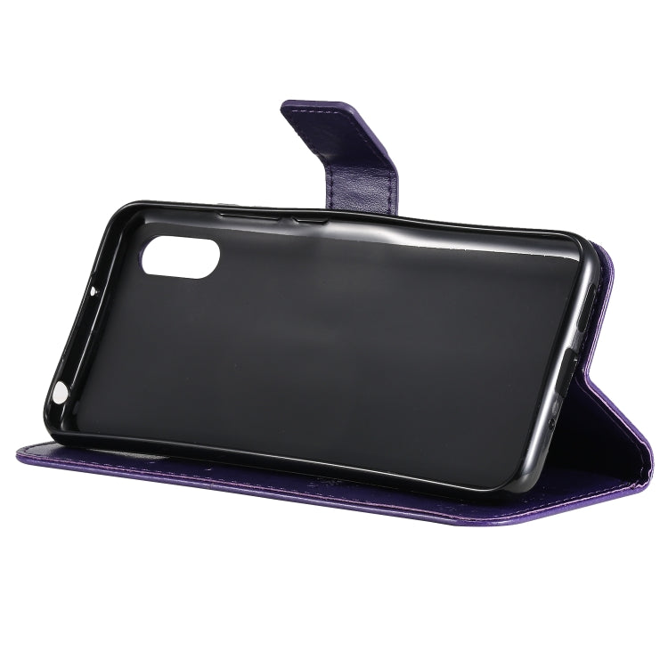 For Xiaomi Redmi 9A Tree & Cat Pattern Pressed Printing Horizontal Flip PU Leather Case with Holder & Card Slots & Wallet & Lanyard(Purple) - Xiaomi Cases by buy2fix | Online Shopping UK | buy2fix