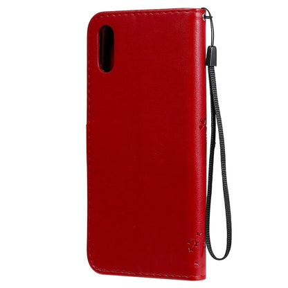For Xiaomi Redmi 9A Tree & Cat Pattern Pressed Printing Horizontal Flip PU Leather Case with Holder & Card Slots & Wallet & Lanyard(Red) - Xiaomi Cases by buy2fix | Online Shopping UK | buy2fix