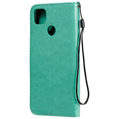 For Xiaomi Redmi 9C Tree & Cat Pattern Pressed Printing Horizontal Flip PU Leather Case with Holder & Card Slots & Wallet & Lanyard(Green) - Xiaomi Cases by buy2fix | Online Shopping UK | buy2fix