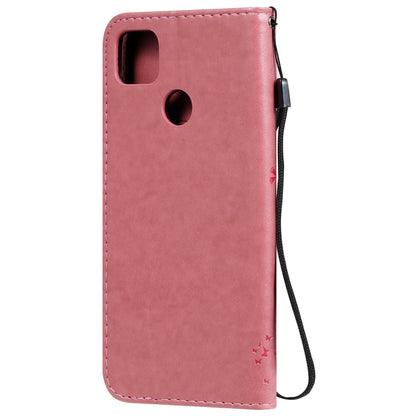 For Xiaomi Redmi 9C Tree & Cat Pattern Pressed Printing Horizontal Flip PU Leather Case with Holder & Card Slots & Wallet & Lanyard(Pink) - Xiaomi Cases by buy2fix | Online Shopping UK | buy2fix