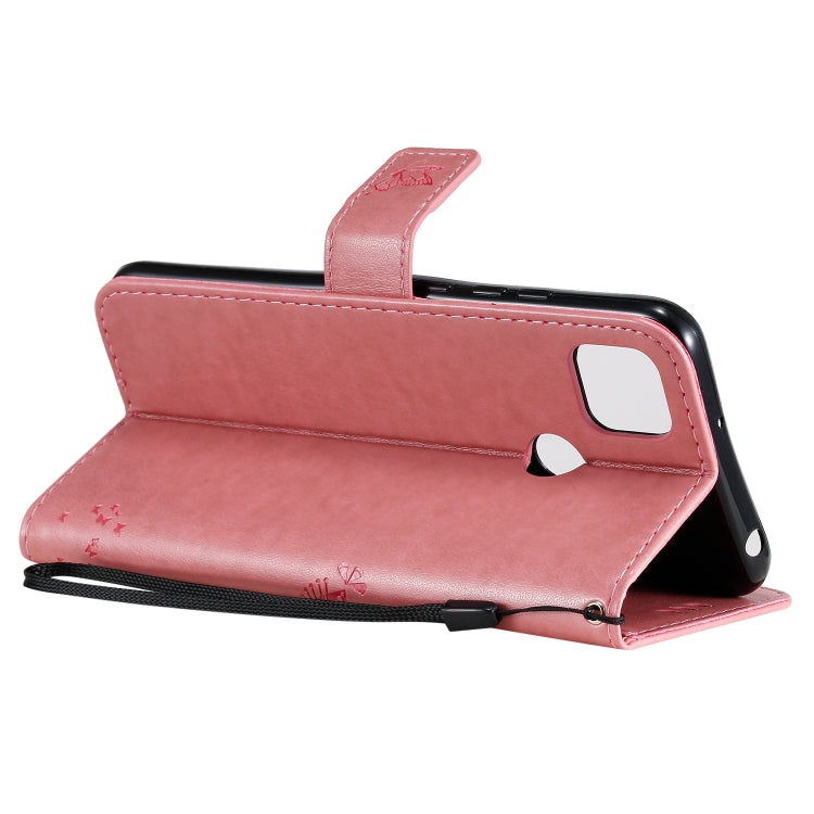 For Xiaomi Redmi 9C Tree & Cat Pattern Pressed Printing Horizontal Flip PU Leather Case with Holder & Card Slots & Wallet & Lanyard(Pink) - Xiaomi Cases by buy2fix | Online Shopping UK | buy2fix