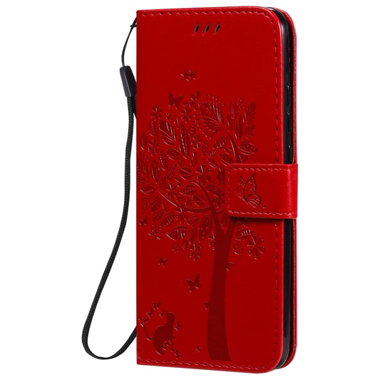 For Xiaomi Redmi 9C Tree & Cat Pattern Pressed Printing Horizontal Flip PU Leather Case with Holder & Card Slots & Wallet & Lanyard(Red) - Xiaomi Cases by buy2fix | Online Shopping UK | buy2fix