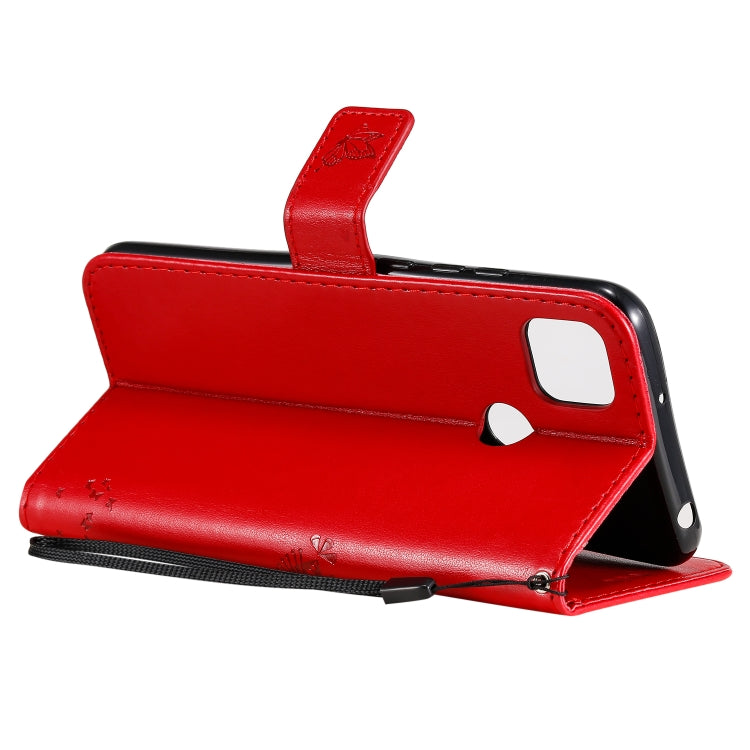 For Xiaomi Redmi 9C Tree & Cat Pattern Pressed Printing Horizontal Flip PU Leather Case with Holder & Card Slots & Wallet & Lanyard(Red) - Xiaomi Cases by buy2fix | Online Shopping UK | buy2fix