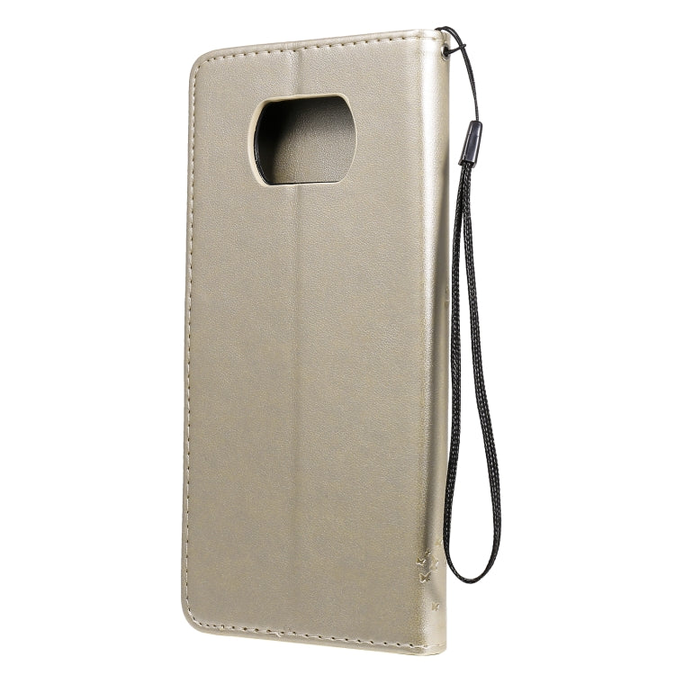 For Xiaomi Poco X3 NFC Tree & Cat Pattern Pressed Printing Horizontal Flip PU Leather Case with Holder & Card Slots & Wallet & Lanyard(Gold) - Xiaomi Cases by buy2fix | Online Shopping UK | buy2fix