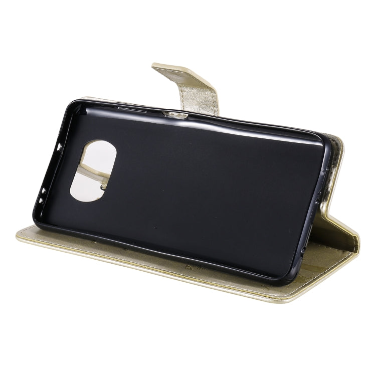 For Xiaomi Poco X3 NFC Tree & Cat Pattern Pressed Printing Horizontal Flip PU Leather Case with Holder & Card Slots & Wallet & Lanyard(Gold) - Xiaomi Cases by buy2fix | Online Shopping UK | buy2fix