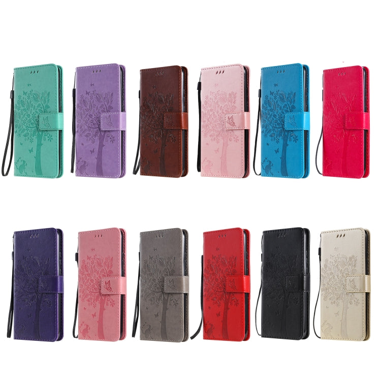 For Xiaomi Poco X3 NFC Tree & Cat Pattern Pressed Printing Horizontal Flip PU Leather Case with Holder & Card Slots & Wallet & Lanyard(Gold) - Xiaomi Cases by buy2fix | Online Shopping UK | buy2fix
