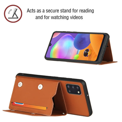 For Samsung Galaxy A31 Skin Feel PU + TPU + PC Back Cover Shockproof Case with Card Slots & Holder & Photo Frame(Brown) by buy2fix