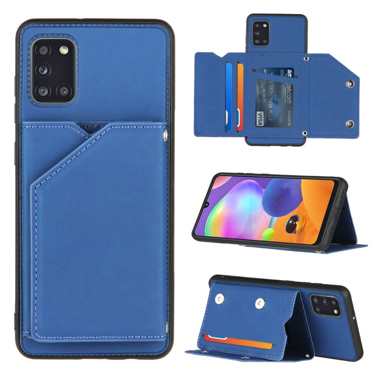 For Samsung Galaxy A31 Skin Feel PU + TPU + PC Back Cover Shockproof Case with Card Slots & Holder & Photo Frame(Royal Blue) by buy2fix
