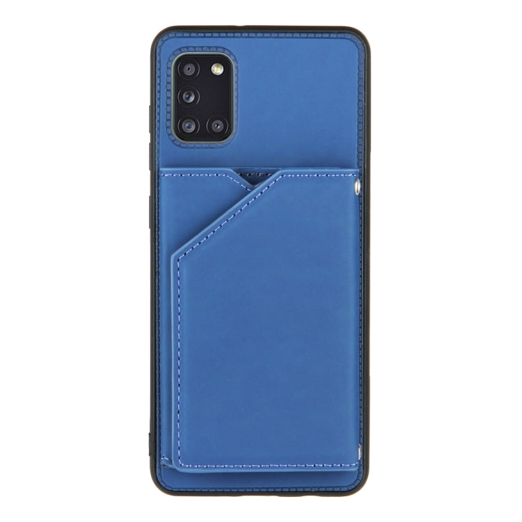 For Samsung Galaxy A31 Skin Feel PU + TPU + PC Back Cover Shockproof Case with Card Slots & Holder & Photo Frame(Royal Blue) by buy2fix