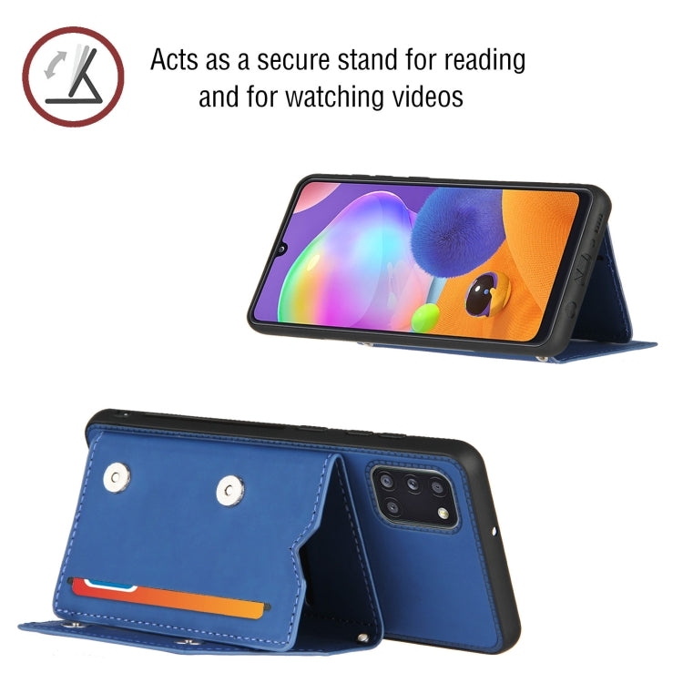 For Samsung Galaxy A31 Skin Feel PU + TPU + PC Back Cover Shockproof Case with Card Slots & Holder & Photo Frame(Royal Blue) by buy2fix