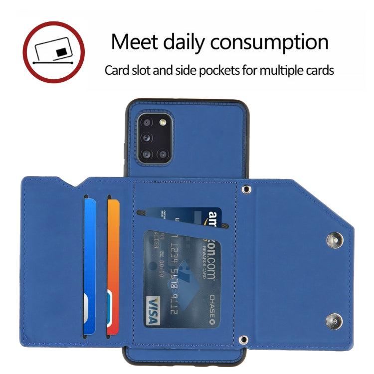 For Samsung Galaxy A31 Skin Feel PU + TPU + PC Back Cover Shockproof Case with Card Slots & Holder & Photo Frame(Royal Blue) by buy2fix