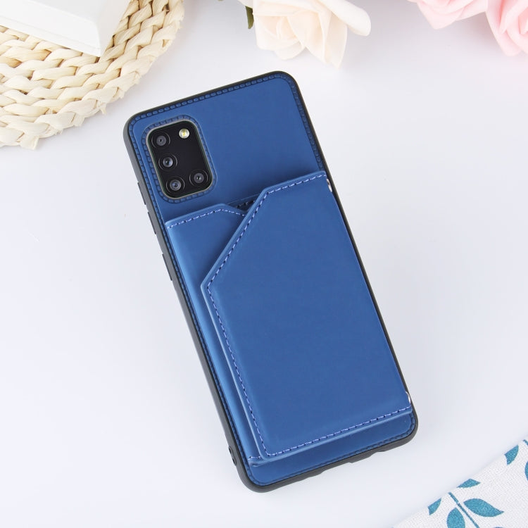 For Samsung Galaxy A31 Skin Feel PU + TPU + PC Back Cover Shockproof Case with Card Slots & Holder & Photo Frame(Royal Blue) by buy2fix
