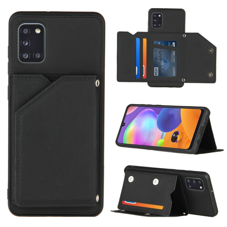 For Samsung Galaxy A31 Skin Feel PU + TPU + PC Back Cover Shockproof Case with Card Slots & Holder & Photo Frame(Black) by buy2fix