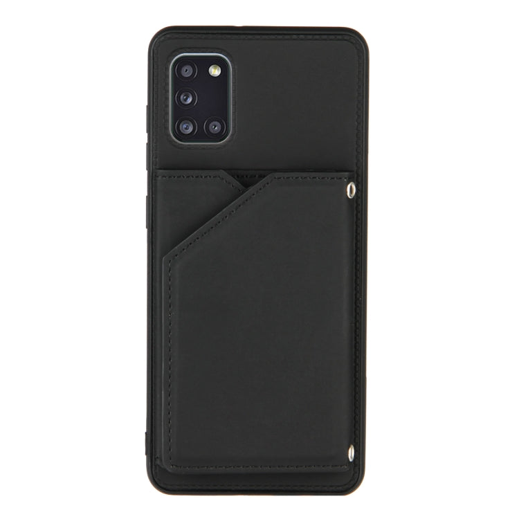 For Samsung Galaxy A31 Skin Feel PU + TPU + PC Back Cover Shockproof Case with Card Slots & Holder & Photo Frame(Black) by buy2fix
