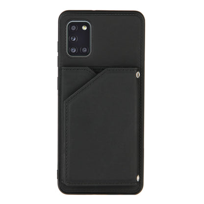 For Samsung Galaxy A31 Skin Feel PU + TPU + PC Back Cover Shockproof Case with Card Slots & Holder & Photo Frame(Black) by buy2fix