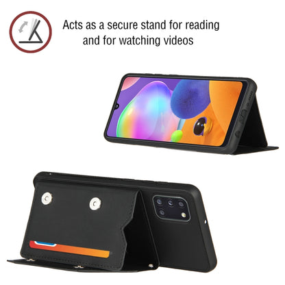 For Samsung Galaxy A31 Skin Feel PU + TPU + PC Back Cover Shockproof Case with Card Slots & Holder & Photo Frame(Black) by buy2fix