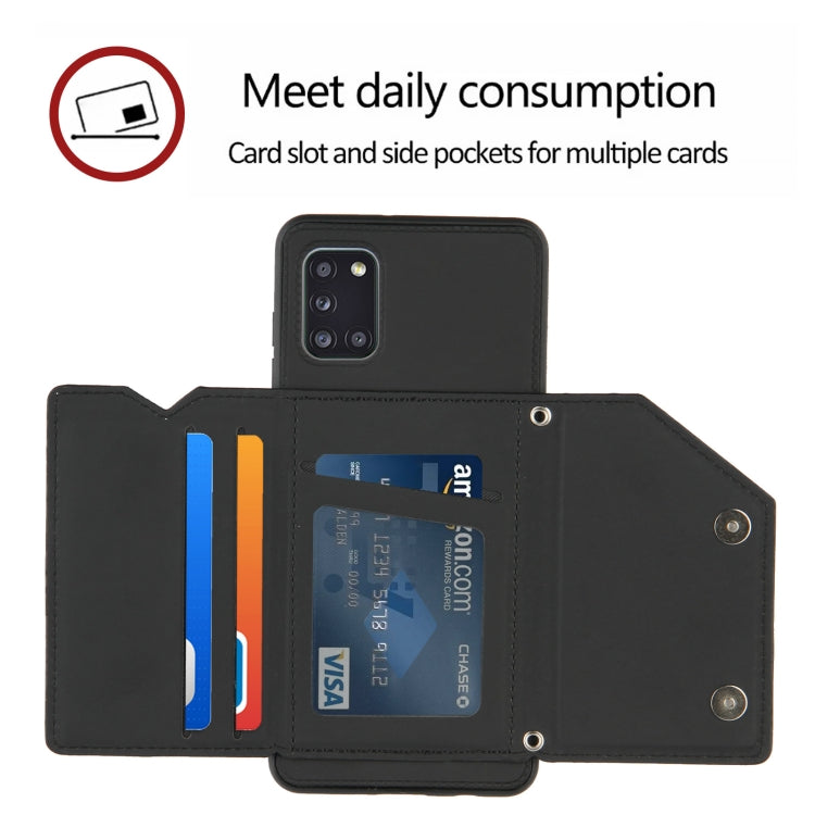 For Samsung Galaxy A31 Skin Feel PU + TPU + PC Back Cover Shockproof Case with Card Slots & Holder & Photo Frame(Black) by buy2fix